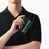 Stripe point slim Leather Bifold Medium Wallet - Green