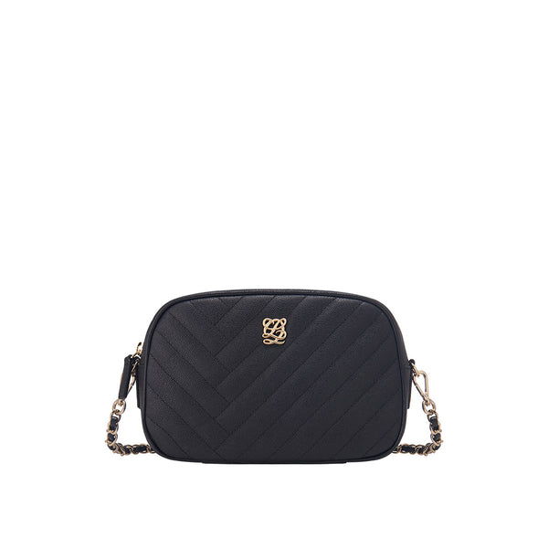 Mini Bold & Golden Logo Quilted Camera bag - Black