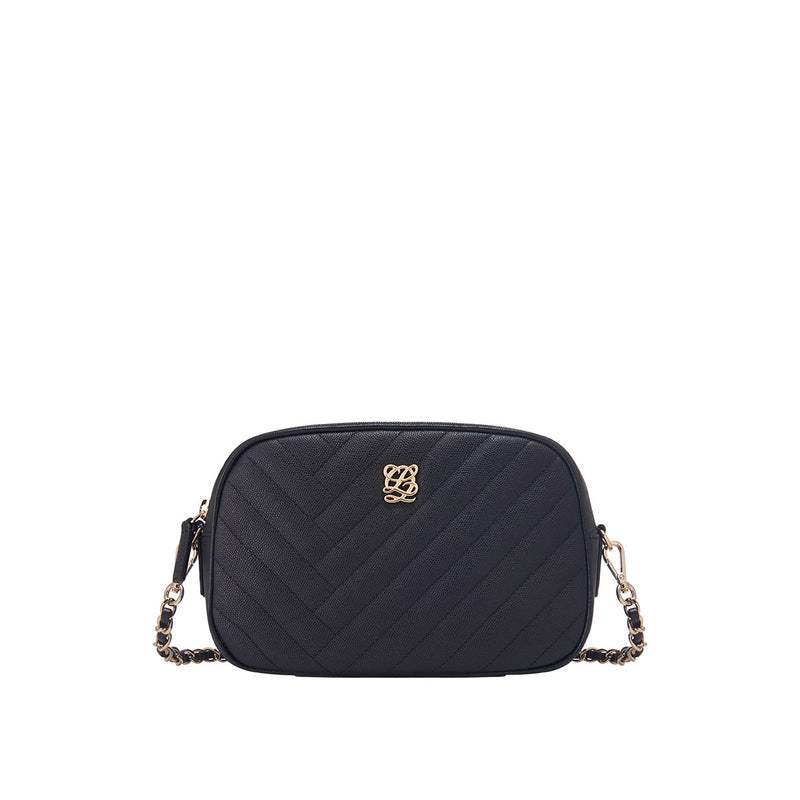 Mini Bold & Golden Logo Quilted Camera bag - Black