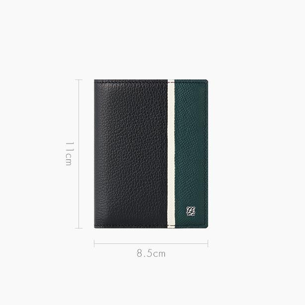 Stripe point slim Leather Bifold Medium Wallet - Green